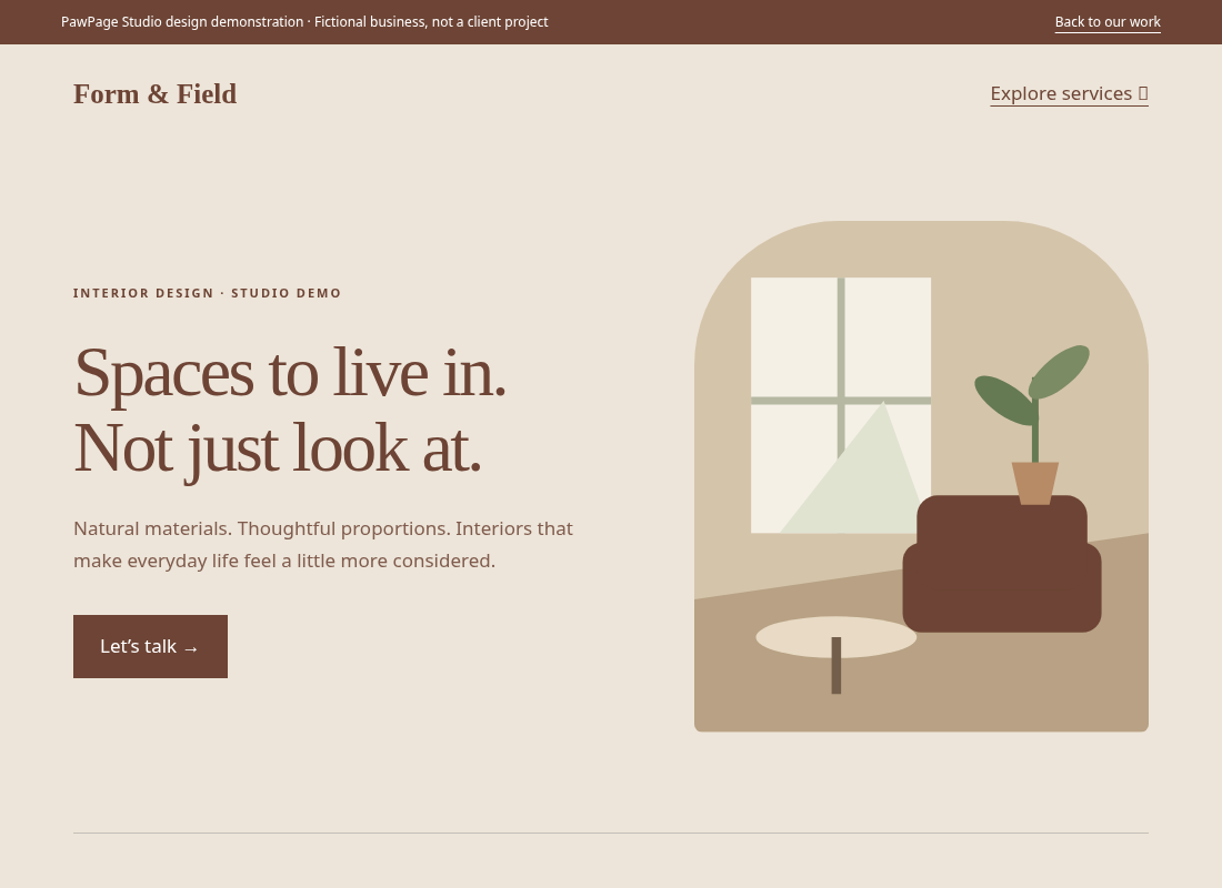 Minimal editorial interior design website example